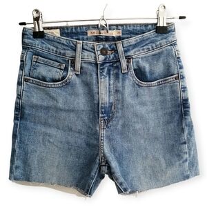 Levi's Premium Denim 721 High Rise Cut Off Denim Jean Shorts Raw Hem 25 (0)
